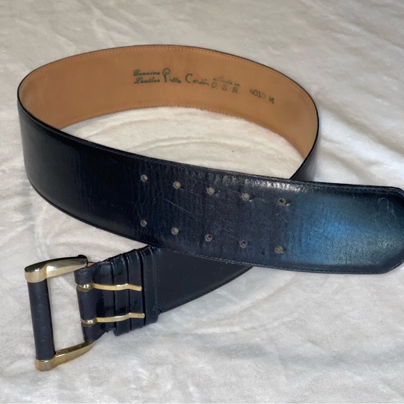 Vintage leather Pierre Cardin double row black belt women’s size 29-33” waist - Picture 1 of 8